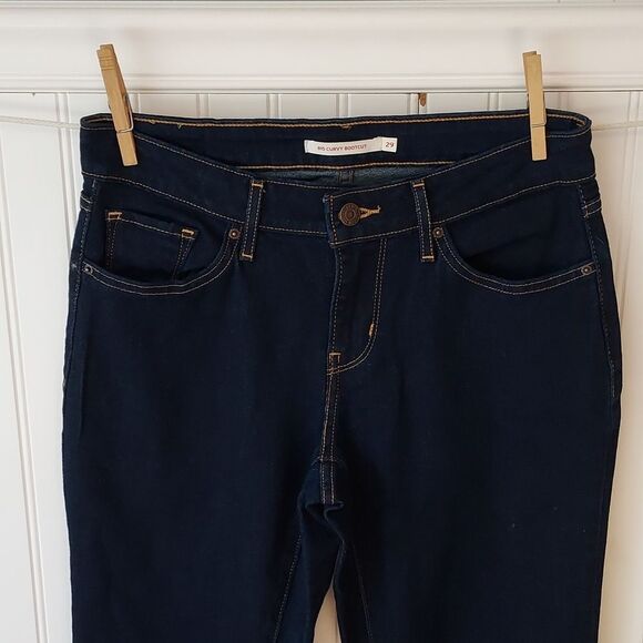 LEVI'S Women's 815 Curvy Bootcut Mid Rise‎ Dark Wash Denim Blue Jeans 29 32 - Picture 2 of 12